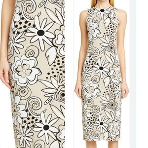 Kwaidan Editions 36 FLORAL JACQUARD PENCIL DRESS IN BEIGE MULTI MIDI
